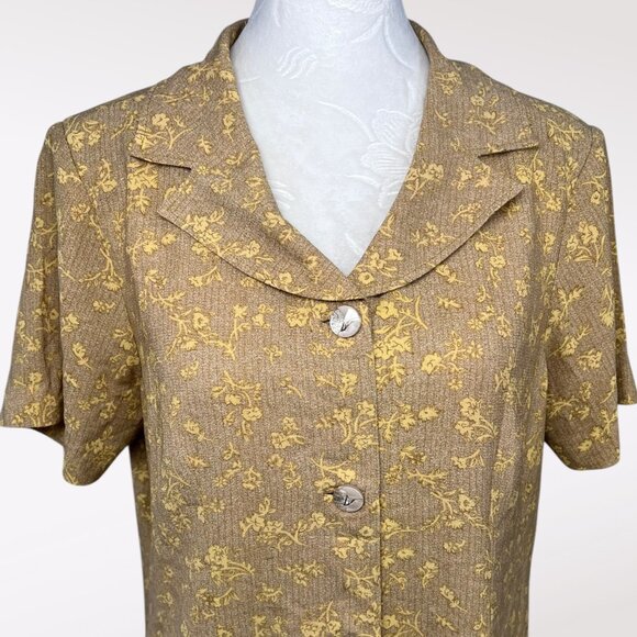 Vintage 90's Shirt Sleeve Button Down Shirt Cottagecore Yellow Floral Large - Picture 2 of 8